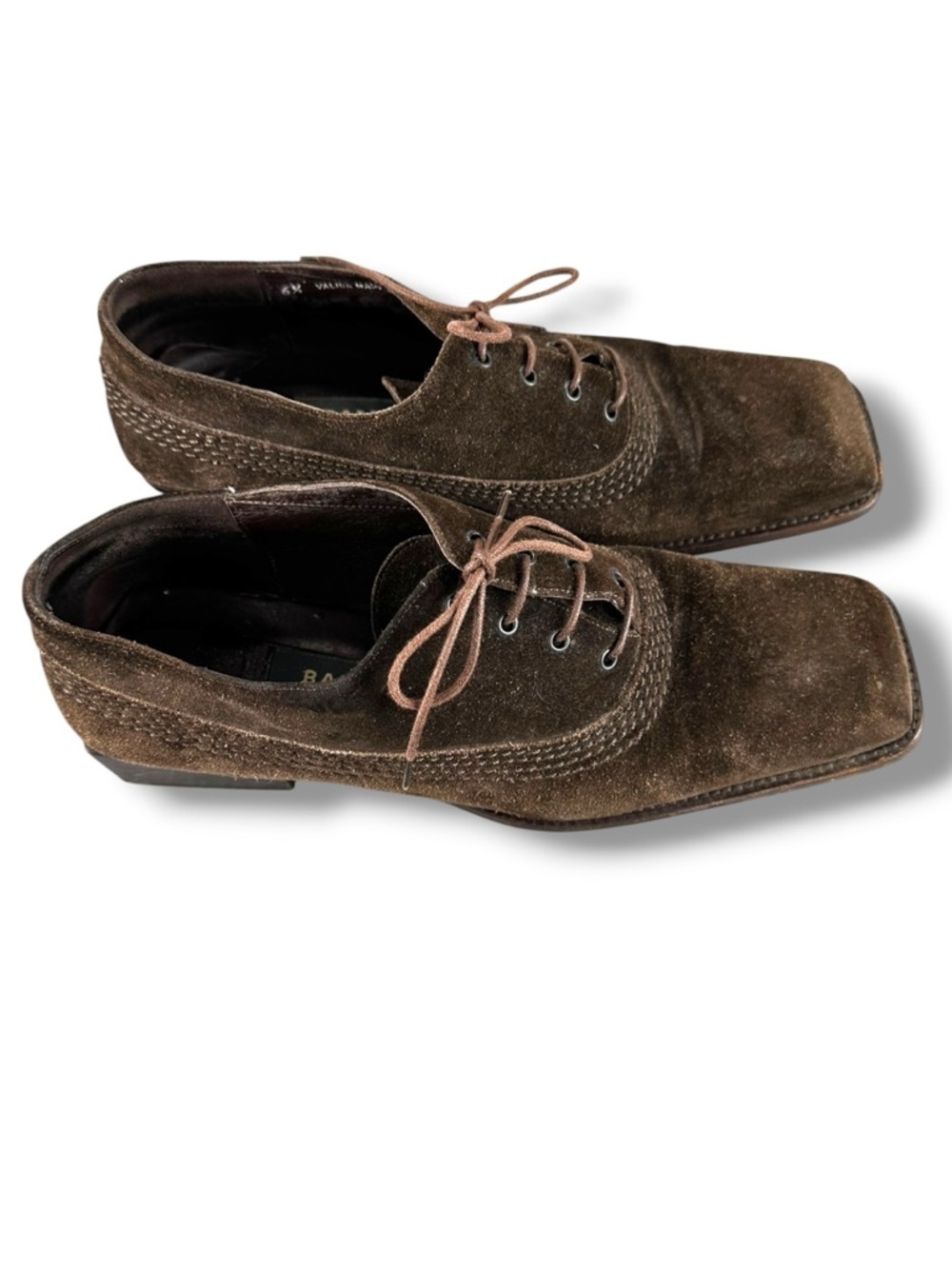 BALLY Valisa Retro 90s Square Toe Dark Brown Suede Lace-up Oxford Shoes Size 6.5